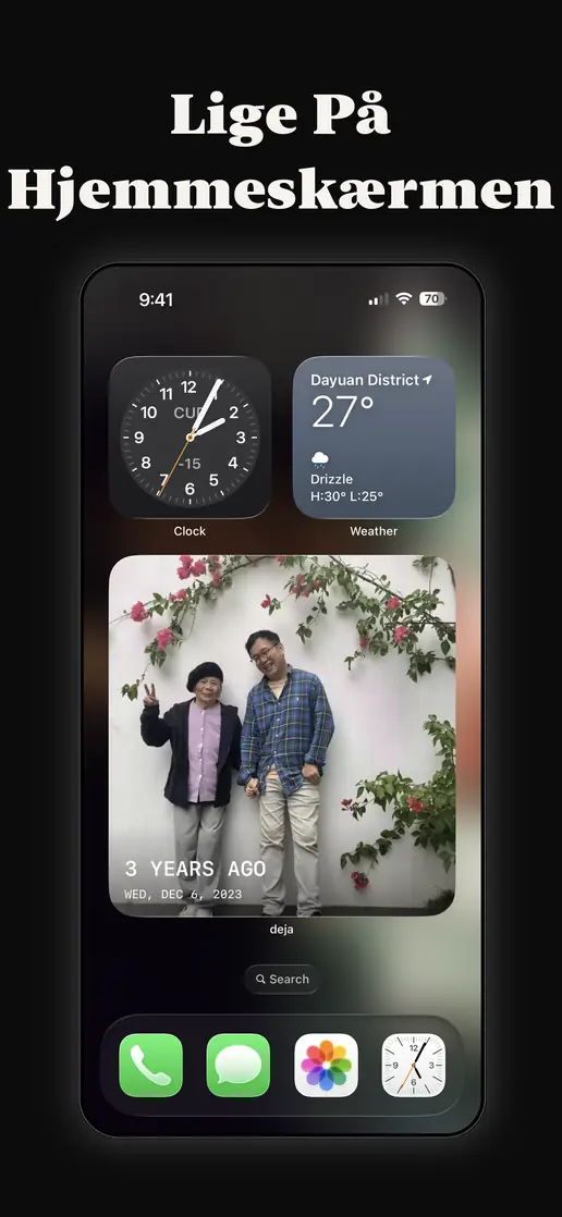 deja's widget på iPhonens hjemmeskærm