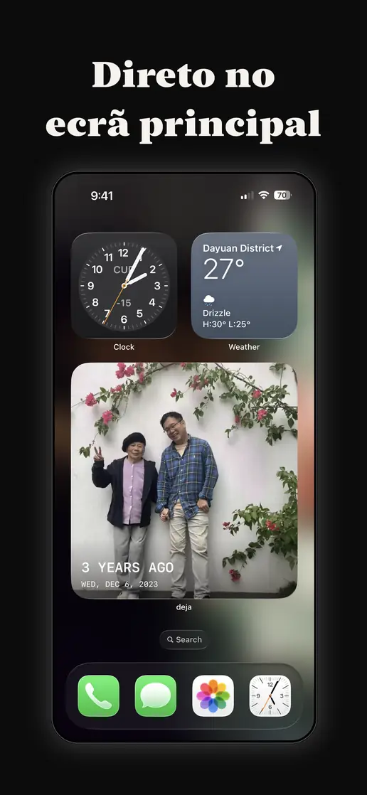 O widget do deja no Ecrã Principal do iPhone